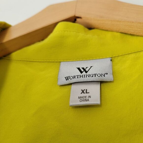 Worthington 100% Silk Women's Sleeveless Button-Up Top Acid Yellow/Green XL - Picture 3 of 6